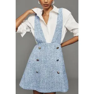 Anthropologie Maeve -Tweed Pinafore skirt, Blue Suspender Dress, size 6