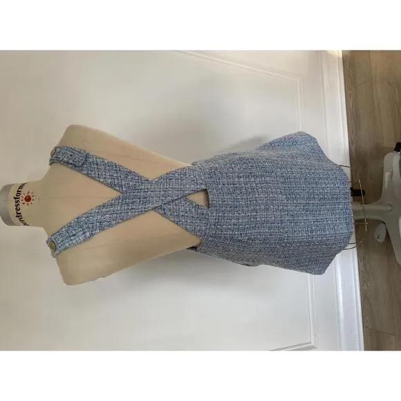 Anthropologie Maeve -Tweed Pinafore skirt, Blue Suspender Dress, size 6