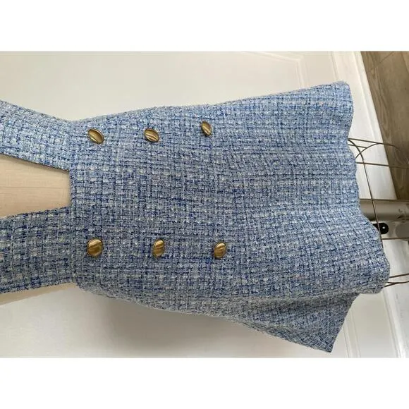 Anthropologie Maeve -Tweed Pinafore skirt, Blue Suspender Dress, size 6