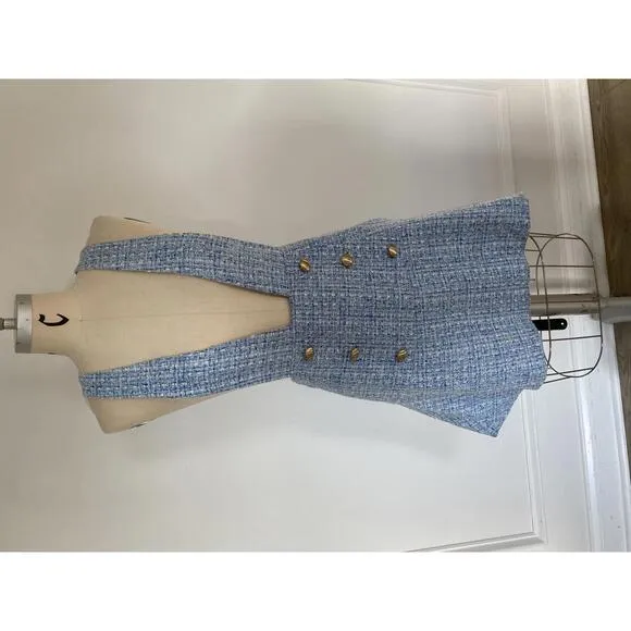 Anthropologie Maeve -Tweed Pinafore skirt, Blue Suspender Dress, size 6