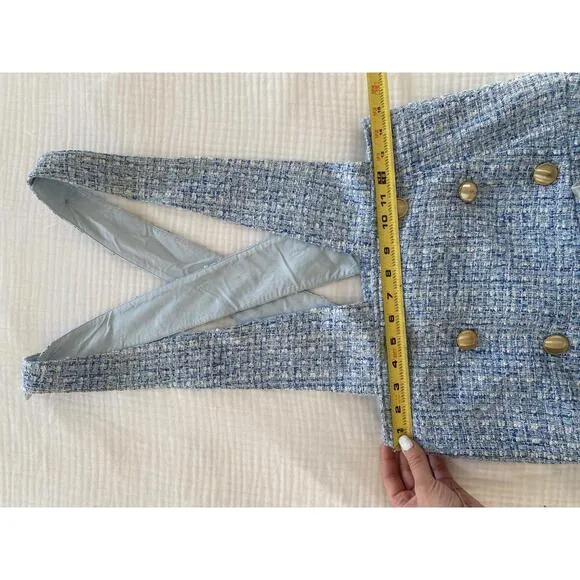 Anthropologie Maeve -Tweed Pinafore skirt, Blue Suspender Dress, size 6