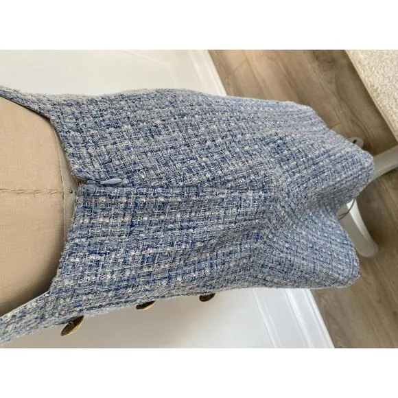 Anthropologie Maeve -Tweed Pinafore skirt, Blue Suspender Dress, size 6