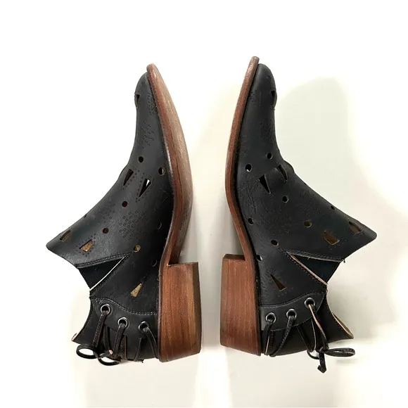 Anthropologie Musse &amp; Cloud Black Leather Coolise Cutout Corset Lace Anke Boots