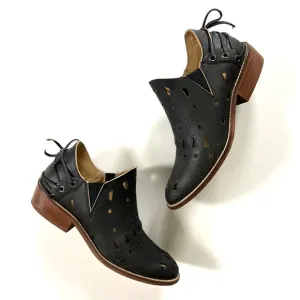 Anthropologie Musse &amp; Cloud Black Leather Coolise Cutout Corset Lace Anke Boots