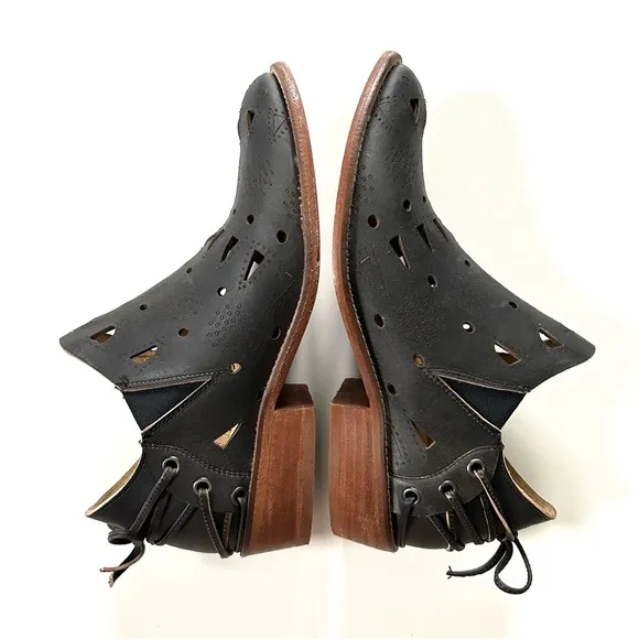 Anthropologie Musse &amp; Cloud Black Leather Coolise Cutout Corset Lace Anke Boots