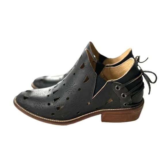 Anthropologie Musse &amp; Cloud Black Leather Coolise Cutout Corset Lace Anke Boots