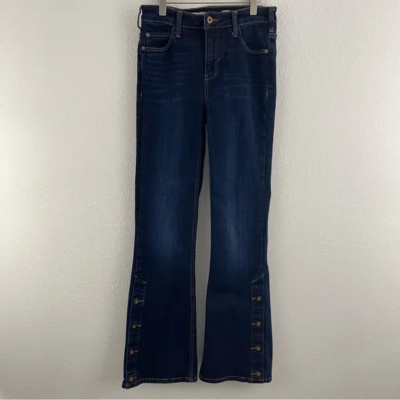 ANTHROPOLOGIE Pilcro Dark Wash High Rise Button Hem Boho Indie Bootcut Jeans