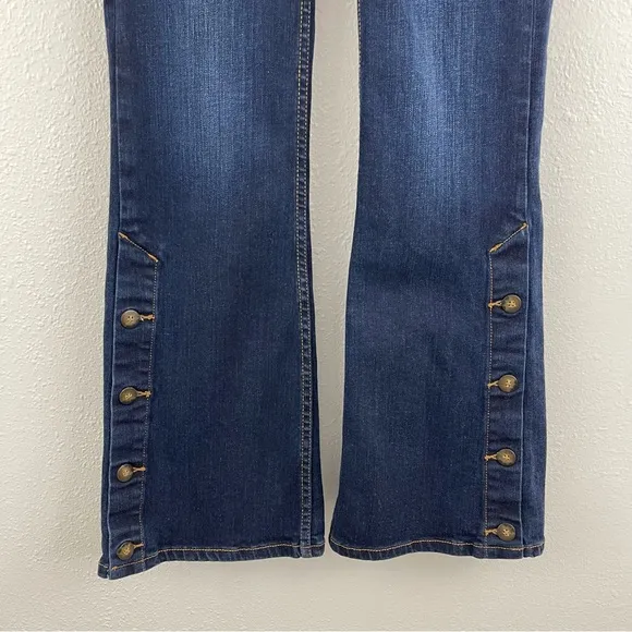 ANTHROPOLOGIE Pilcro Dark Wash High Rise Button Hem Boho Indie Bootcut Jeans