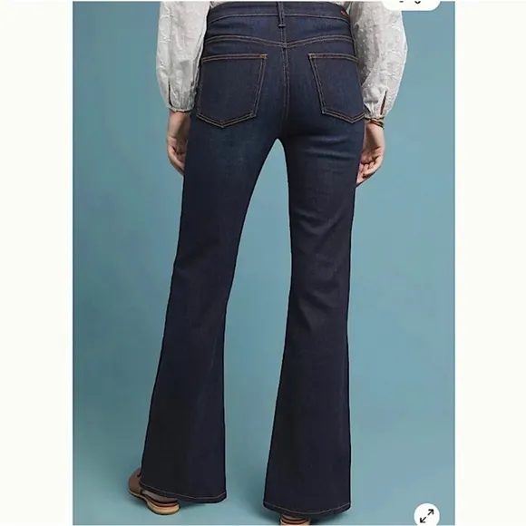 ANTHROPOLOGIE Pilcro Dark Wash High Rise Button Hem Boho Indie Bootcut Jeans