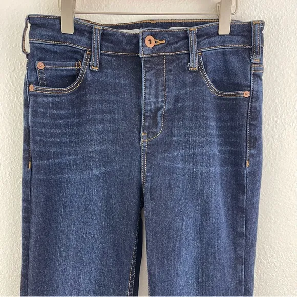 ANTHROPOLOGIE Pilcro Dark Wash High Rise Button Hem Boho Indie Bootcut Jeans