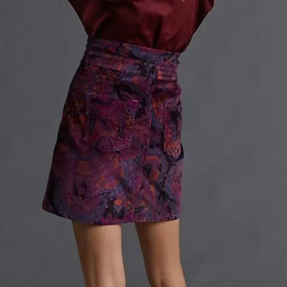 Anthropologie Pilcro Floral Corduroy Button Front Mini Skirt Purple NWT
