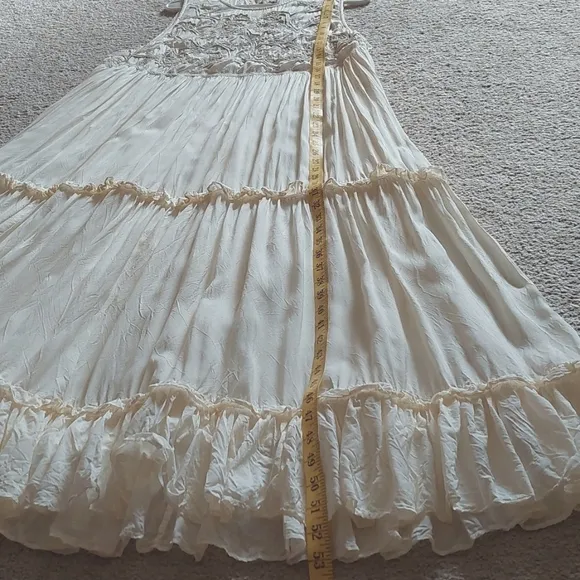 Anthropologie Pinnacle Cream Embroidered Maxi Boho Dress Sz L
