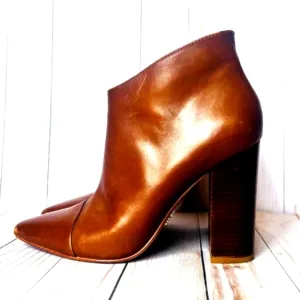 ANTHROPOLOGIE Pour La Victoire LIM Leather Ankle Booties Cognac SIZE 8