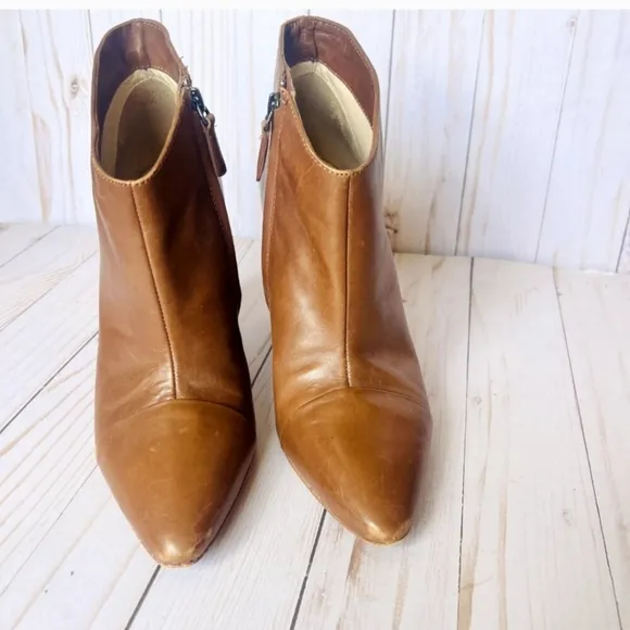 ANTHROPOLOGIE Pour La Victoire LIM Leather Ankle Booties Cognac SIZE 8