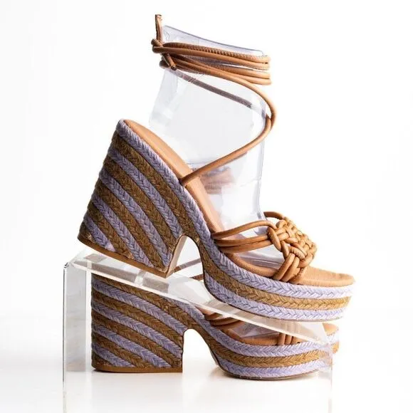 Anthropologie Womens Raffia Platform Ankle Tie Sandals US 9 EU 40 Purple NWB