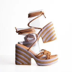Anthropologie Womens Raffia Platform Ankle Tie Sandals US 9 EU 40 Purple NWB