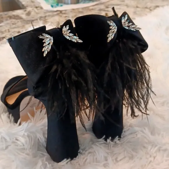 Antonio Melani JANIE Velvet Platform Dress Sandal Crystal Angel Black Multi Size