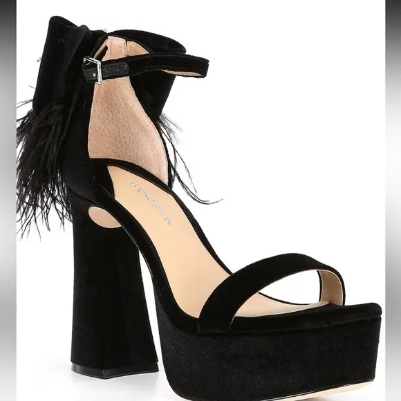 Antonio Melani Janie velvet platform dress sandal feathers size 6 black shoe