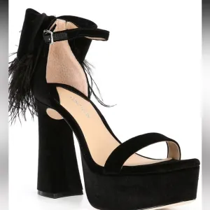 Antonio Melani Janie velvet platform dress sandal feathers size 6 black shoe