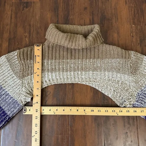ANTROPOLOGIE ALEXANDRA BUENO Striped Cable Knit Pullover Shrug Turtleneck