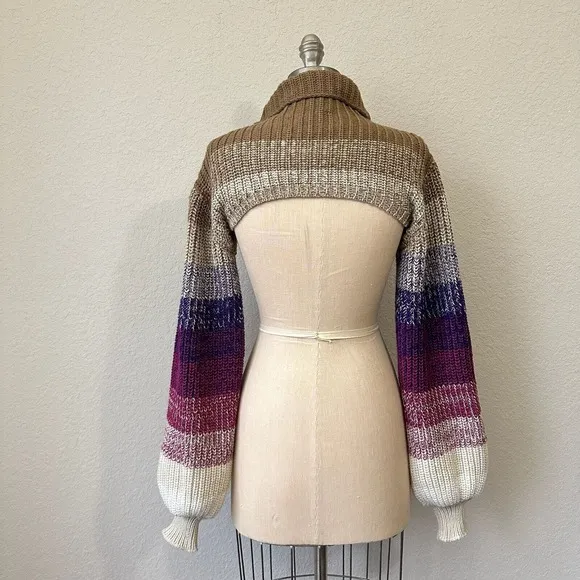 ANTROPOLOGIE ALEXANDRA BUENO Striped Cable Knit Pullover Shrug Turtleneck