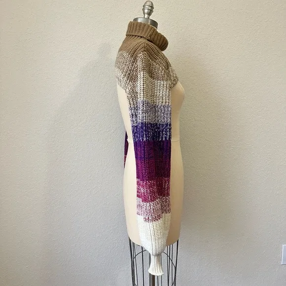 ANTROPOLOGIE ALEXANDRA BUENO Striped Cable Knit Pullover Shrug Turtleneck