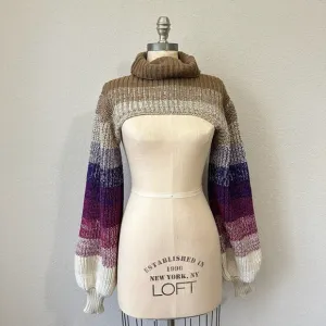 ANTROPOLOGIE ALEXANDRA BUENO Striped Cable Knit Pullover Shrug Turtleneck