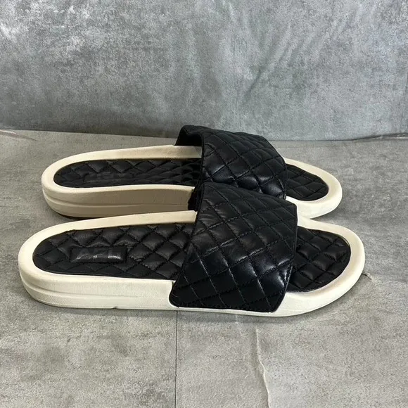 APL Women's Black/Prestine Leather Lusso Quilted Slide Platform Sandals SZ 6
