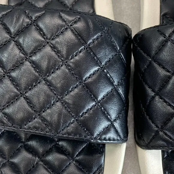 APL Women's Black/Prestine Leather Lusso Quilted Slide Platform Sandals SZ 6