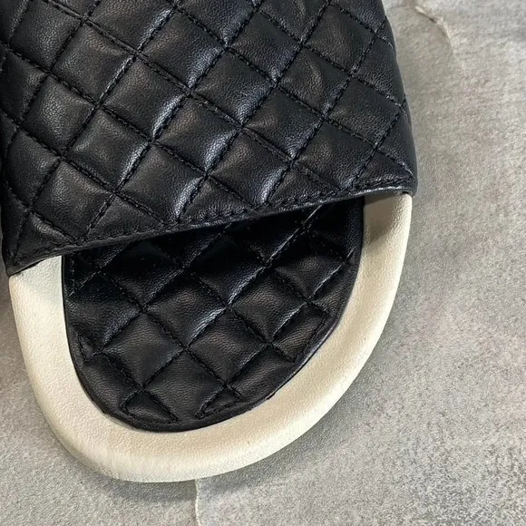 APL Women's Black/Prestine Leather Lusso Quilted Slide Platform Sandals SZ 6