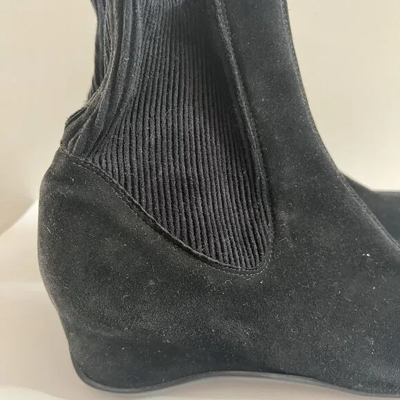 Aquatalia Black Bootie Marvin K Suede Chelsea Wing Ankle Boots 10 Womens Chic