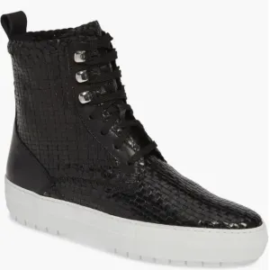 Aquatalia Tess Lace Up Woven Leather Sneakers Size 8.5 Black