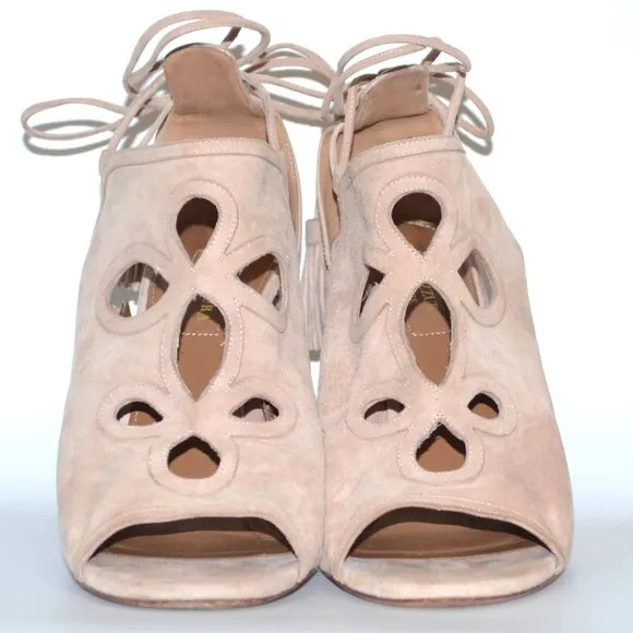 Aquazzura Nude Get Me Everywhere 105 Suede Sandal Heels SIZE 8 EU 38