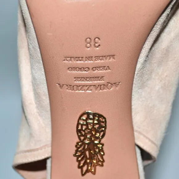 Aquazzura Nude Get Me Everywhere 105 Suede Sandal Heels SIZE 8 EU 38