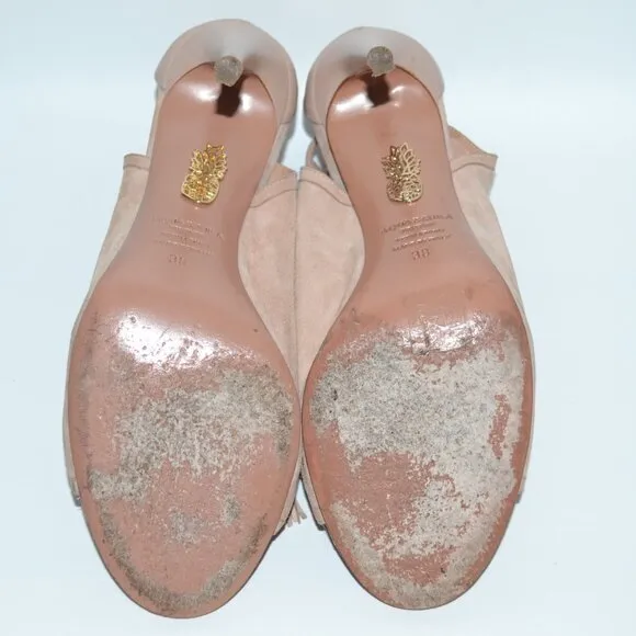 Aquazzura Nude Get Me Everywhere 105 Suede Sandal Heels SIZE 8 EU 38