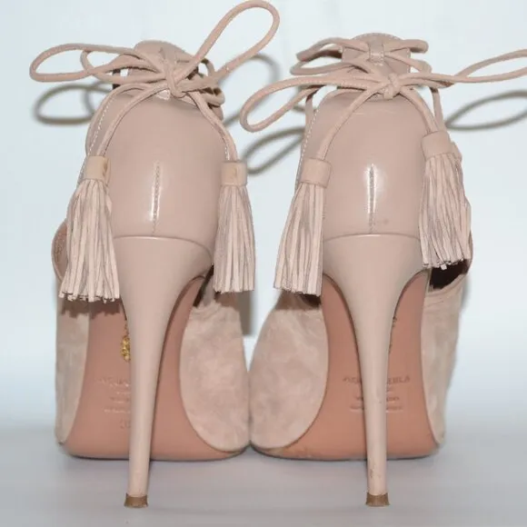 Aquazzura Nude Get Me Everywhere 105 Suede Sandal Heels SIZE 8 EU 38