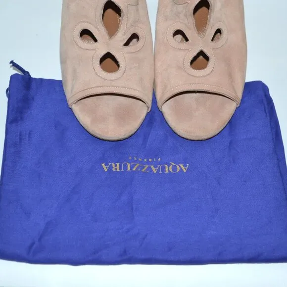 Aquazzura Nude Get Me Everywhere 105 Suede Sandal Heels SIZE 8 EU 38