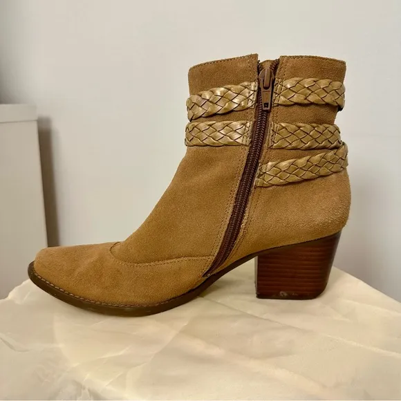 Arezzo Real Suede Tan Ankle Boots with Braided Strap