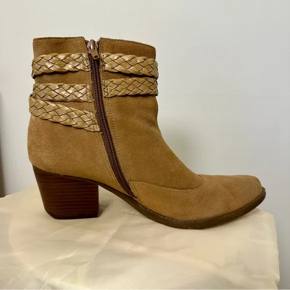 Arezzo Real Suede Tan Ankle Boots with Braided Strap