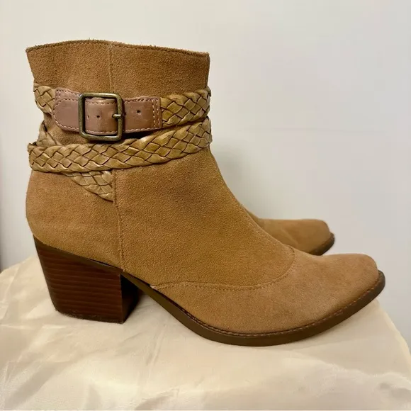 Arezzo Real Suede Tan Ankle Boots with Braided Strap