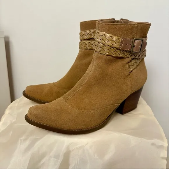 Arezzo Real Suede Tan Ankle Boots with Braided Strap