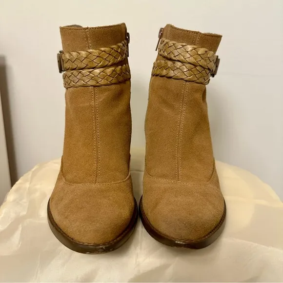 Arezzo Real Suede Tan Ankle Boots with Braided Strap
