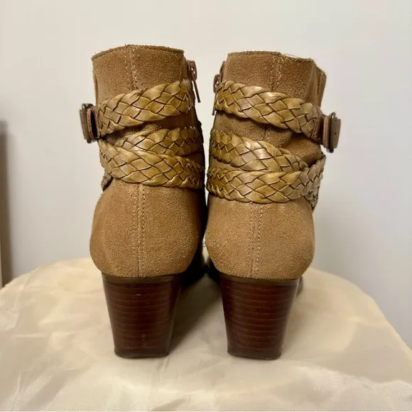 Arezzo Real Suede Tan Ankle Boots with Braided Strap