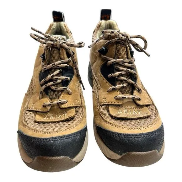 Ariat Woman's Leather Lace Up Low Top Sneaker Comfort Shoes Brown Black Size 6.5