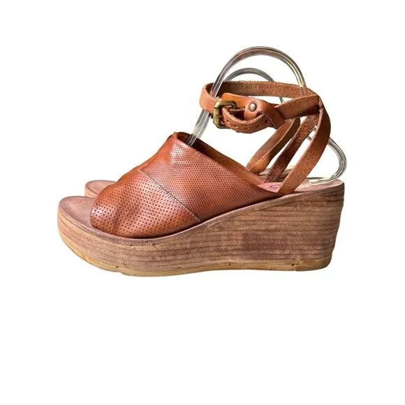 A.S. 98 Niall Platform Shoes Sandals Size 41 / 9.5-10 Brown Diamond Dot Boho