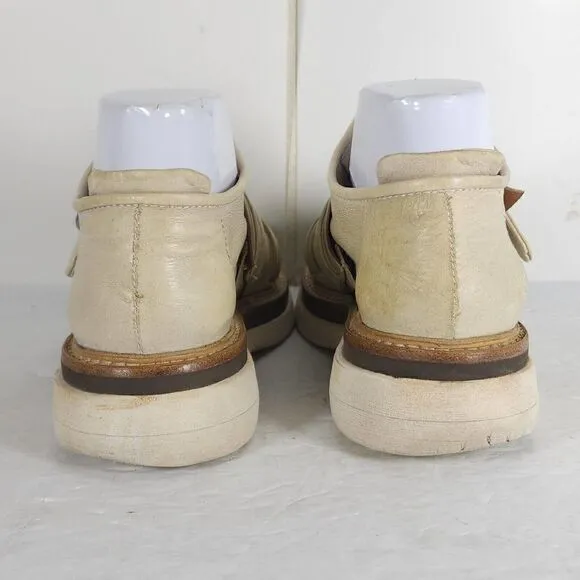 A.S.98 Women's US 37 US 6-6,5 Beige Leather Double Straps Platform Loafer Shoes
