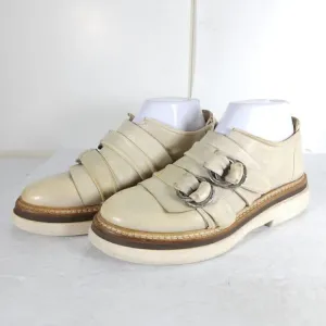 A.S.98 Women's US 37 US 6-6,5 Beige Leather Double Straps Platform Loafer Shoes