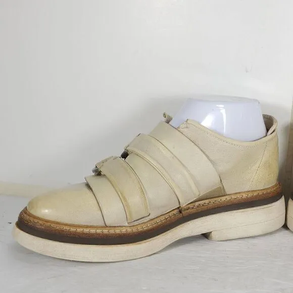 A.S.98 Women's US 37 US 6-6,5 Beige Leather Double Straps Platform Loafer Shoes