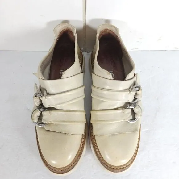A.S.98 Women's US 37 US 6-6,5 Beige Leather Double Straps Platform Loafer Shoes