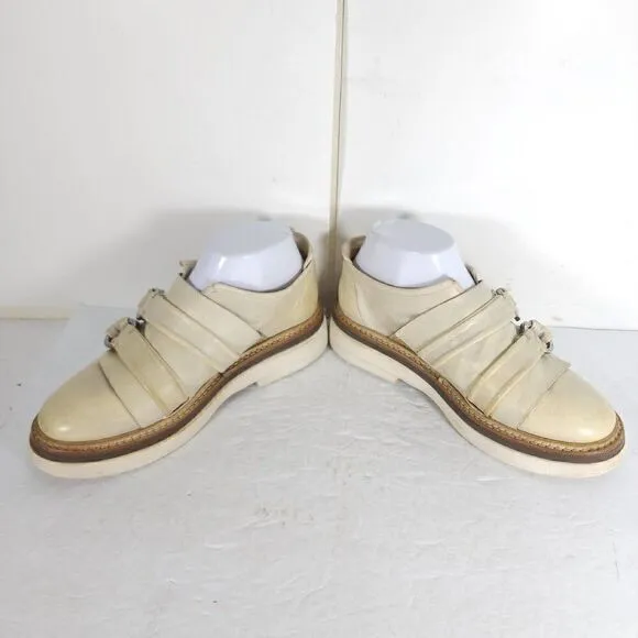 A.S.98 Women's US 37 US 6-6,5 Beige Leather Double Straps Platform Loafer Shoes